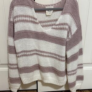 Fantastic Fawn Striped V-Neck Sweater - White and Purple